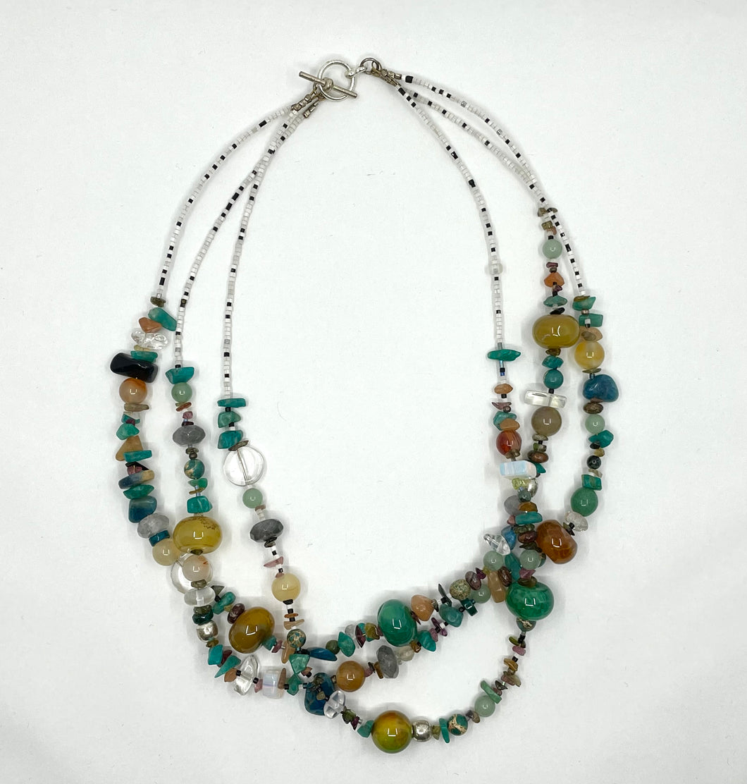 3-strand semi-precious stone necklace by Moogie